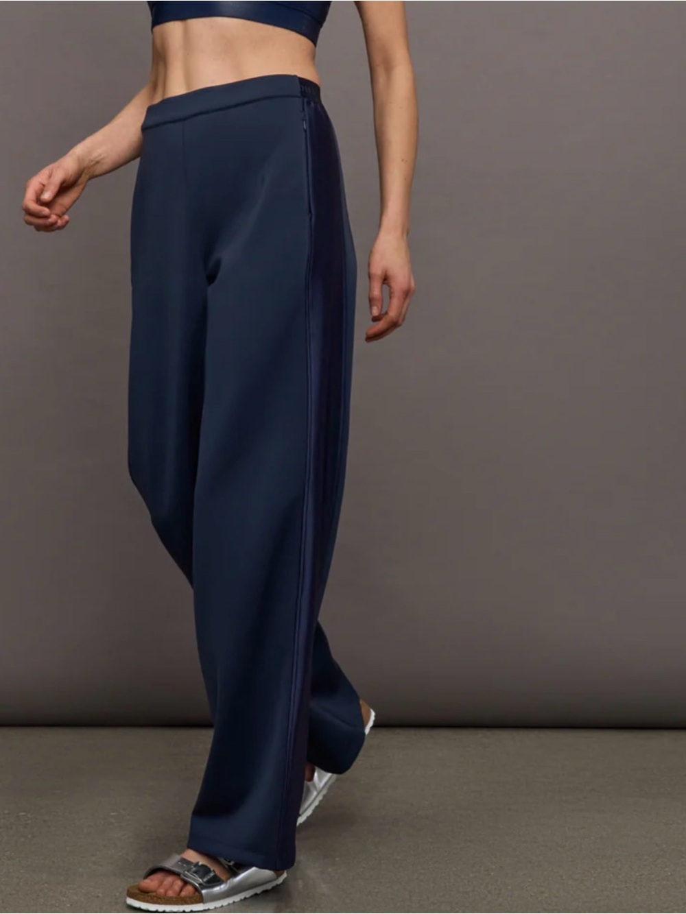 NWT Bandier Wide-Leg Navy Side-Panel Trousers